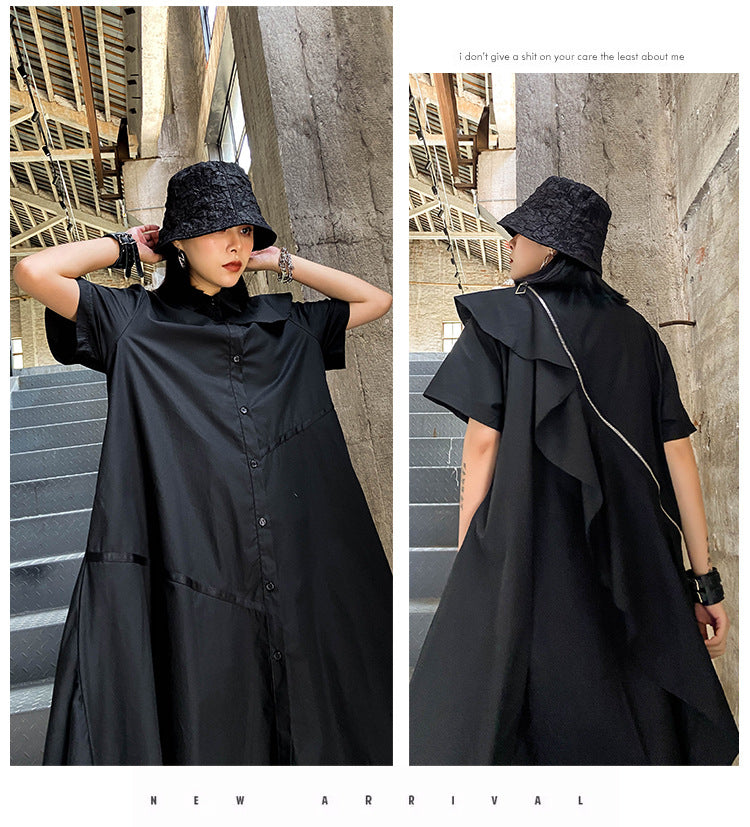 Vintage Summer Irregular Black Shirts Dresses-Dresses-Free Shipping at meselling99