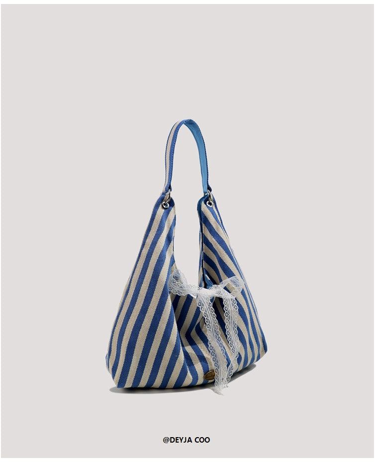 Double Sided Striped Canvas Tote Bag