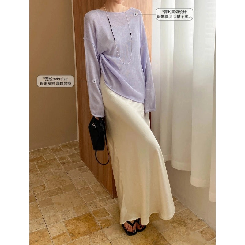 Linen-Blend Relaxed Knit Shirt Blouses