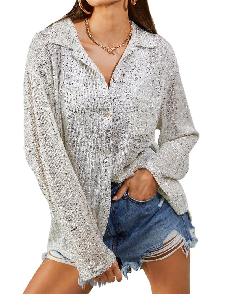 Fashion Sequined Long Sleeves Shirts