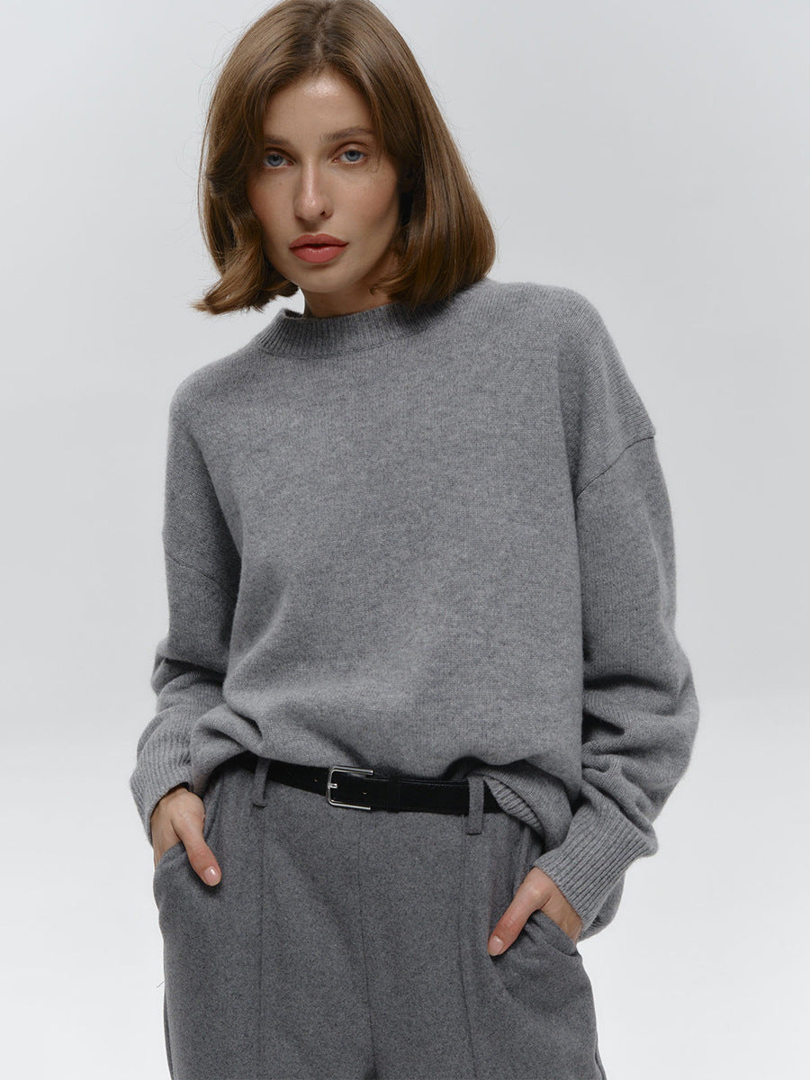 Classic Relaxed-Fit Dark Crewneck Sweater