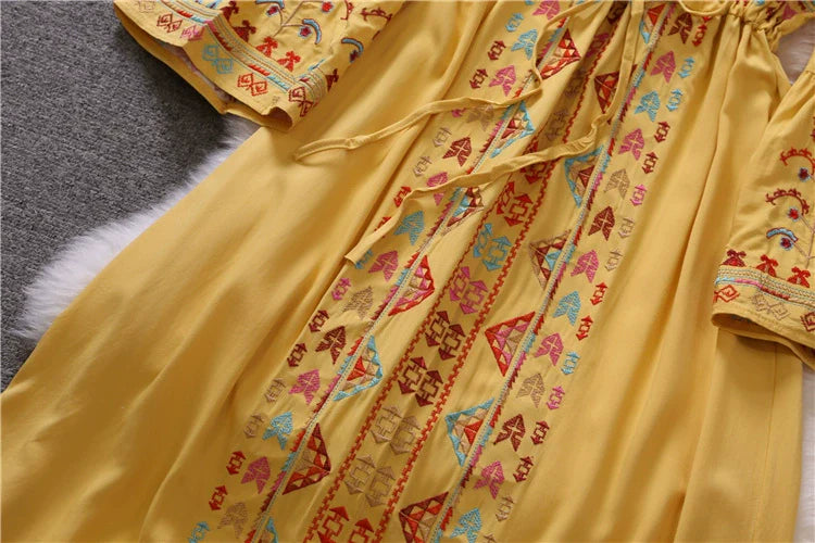 Bohemian Summer V Neck Long Vacation Dresses