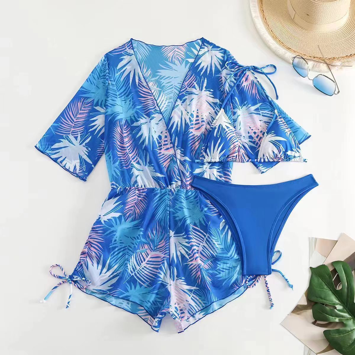 Sexy Net Drawstring 3pcs Women Swimsuits