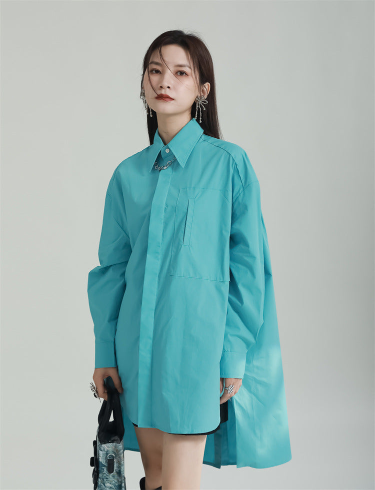 Oversized Asymmetrical Shirt – Trendy Longline Loose Fit Casual Blouse-Apricot-One Size-Free Shipping Leatheretro