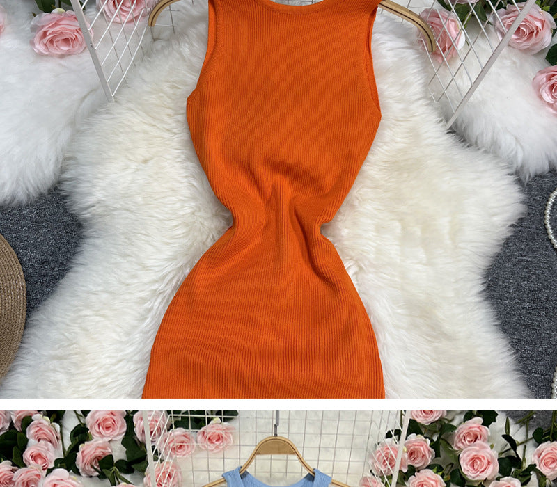 Sexy Summer Twist Designed Knitted Tank Top Elastic Dresses