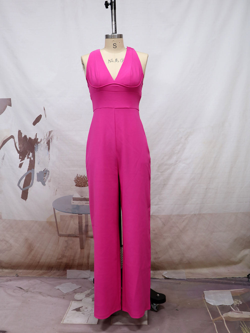 Sexy Shoulder Straps Rose Red Wide Legs Jumpsuits-Suits-Rose Red-S-Free Shipping at meselling99