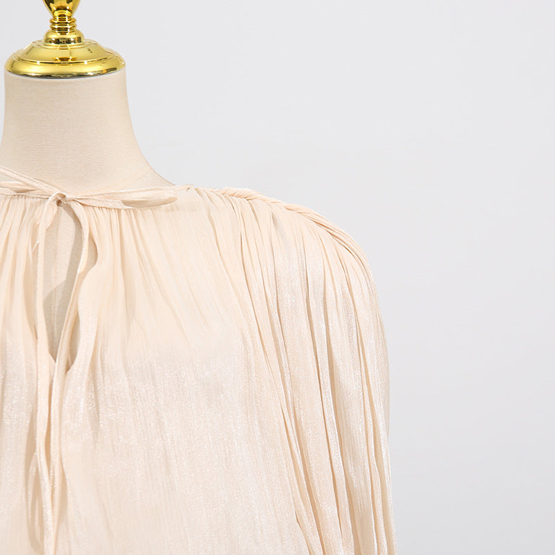 Women's Summer V-Neck Belted Ribbon Tie Waist Flowy Dress