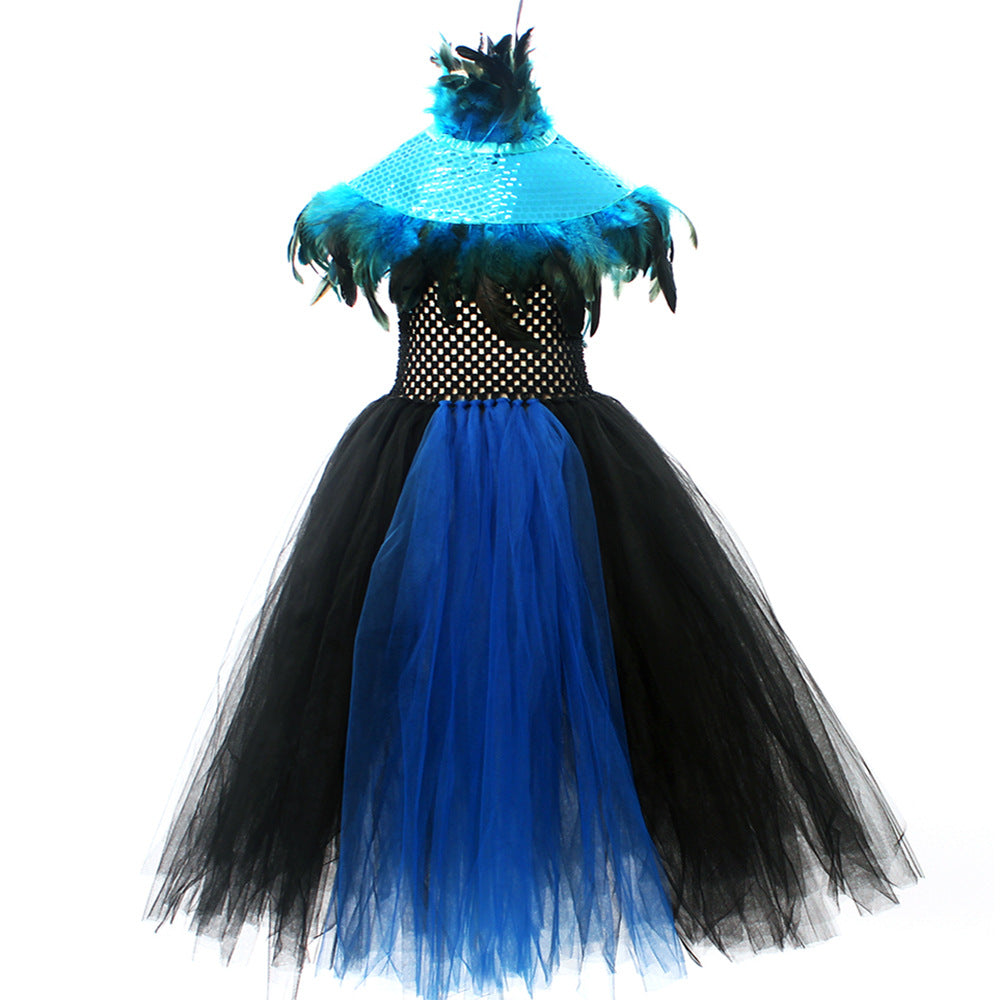 Halloween Glitter Feather Collar Witch Long Dress