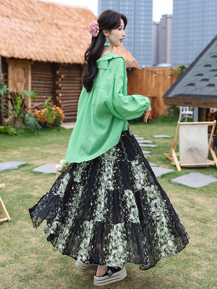 Yuan Su's new summer Wizard of Oz floral pleated skirt, high waist versatile and thin wrinkled A-shaped big swing skirt-The Wizard of Oz-one size fits all-Free Shipping Leatheretro