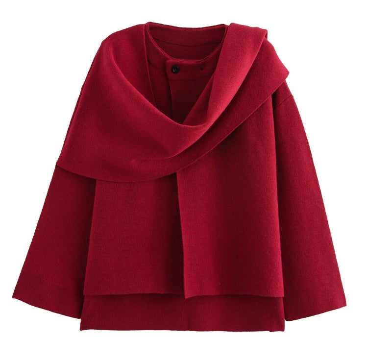 Spring Asymmetrical Scarf Short Loose Knit Coat Jacket