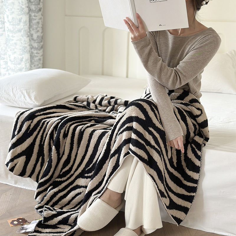 Zebra Print Sofa Knit Blanket – Reversible Flannel Throw for Office, Nap, Travel & Home