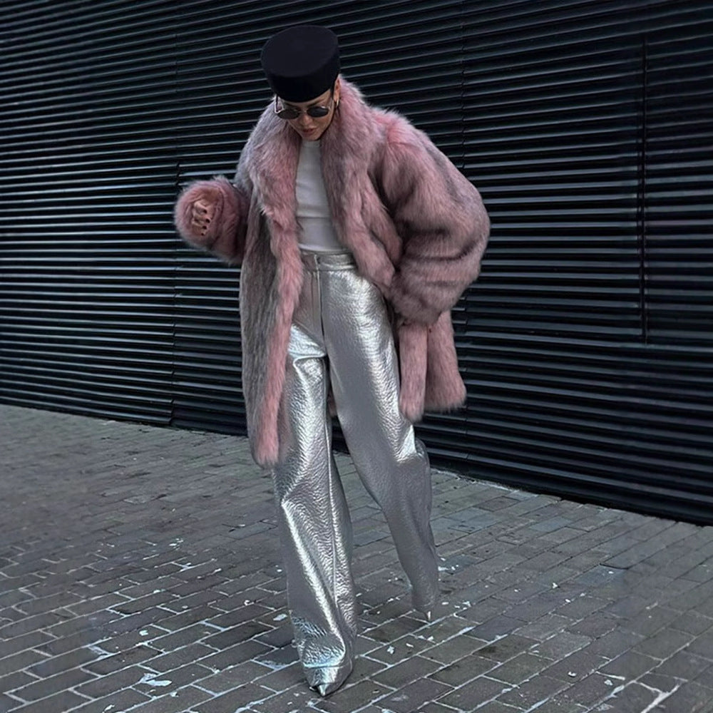 Pink Women's Faux Fur Coat