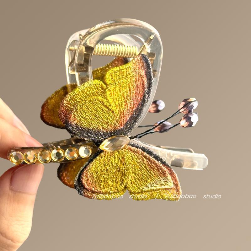 Spring Butterfly Vintage Embroidered Hair Claw Clip