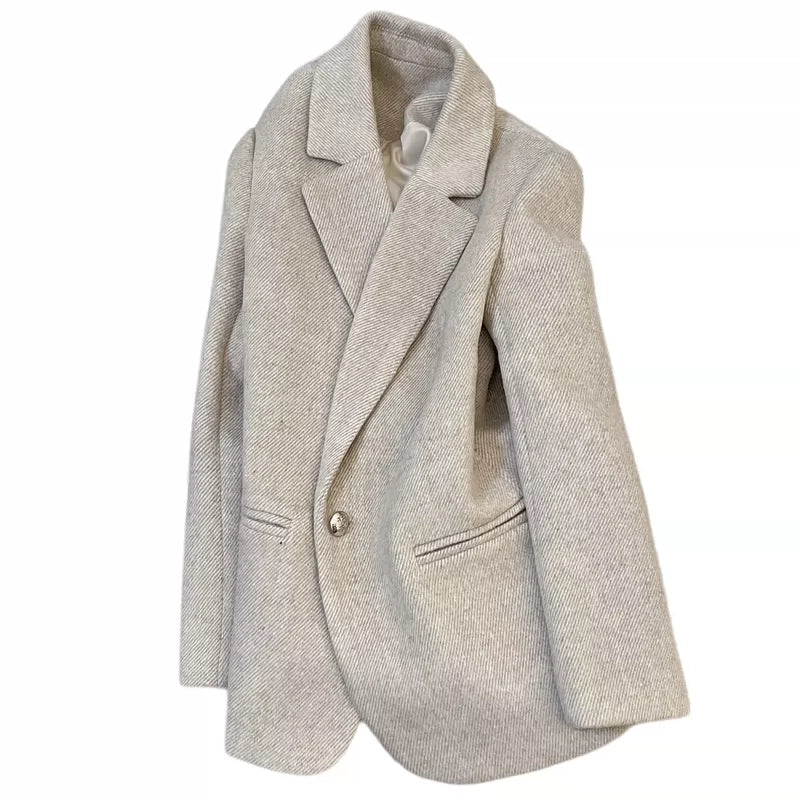 Women’s Mocha Grey Wool Blend Tailored Blazer