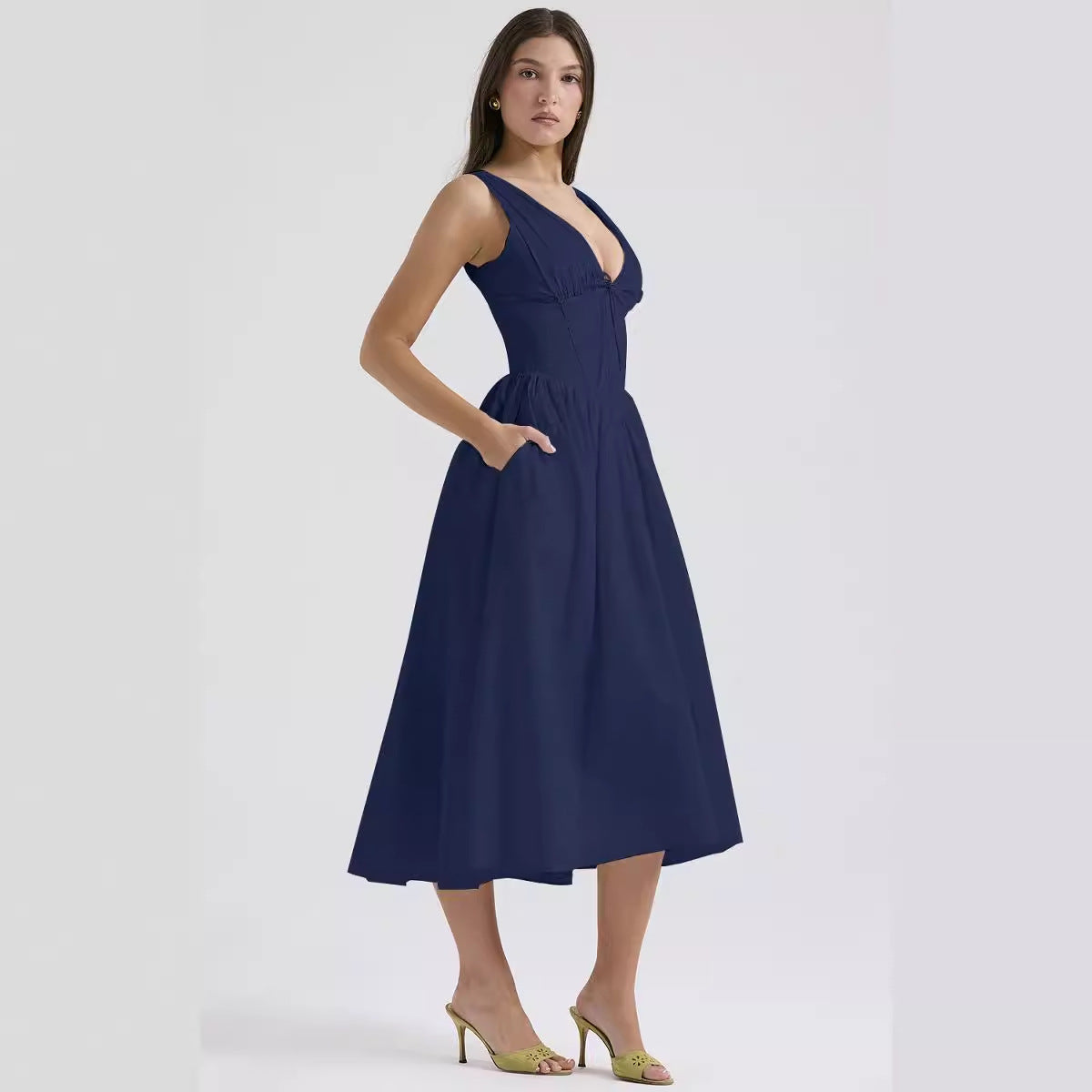 Elegant V-Neck Print Maxi Dress