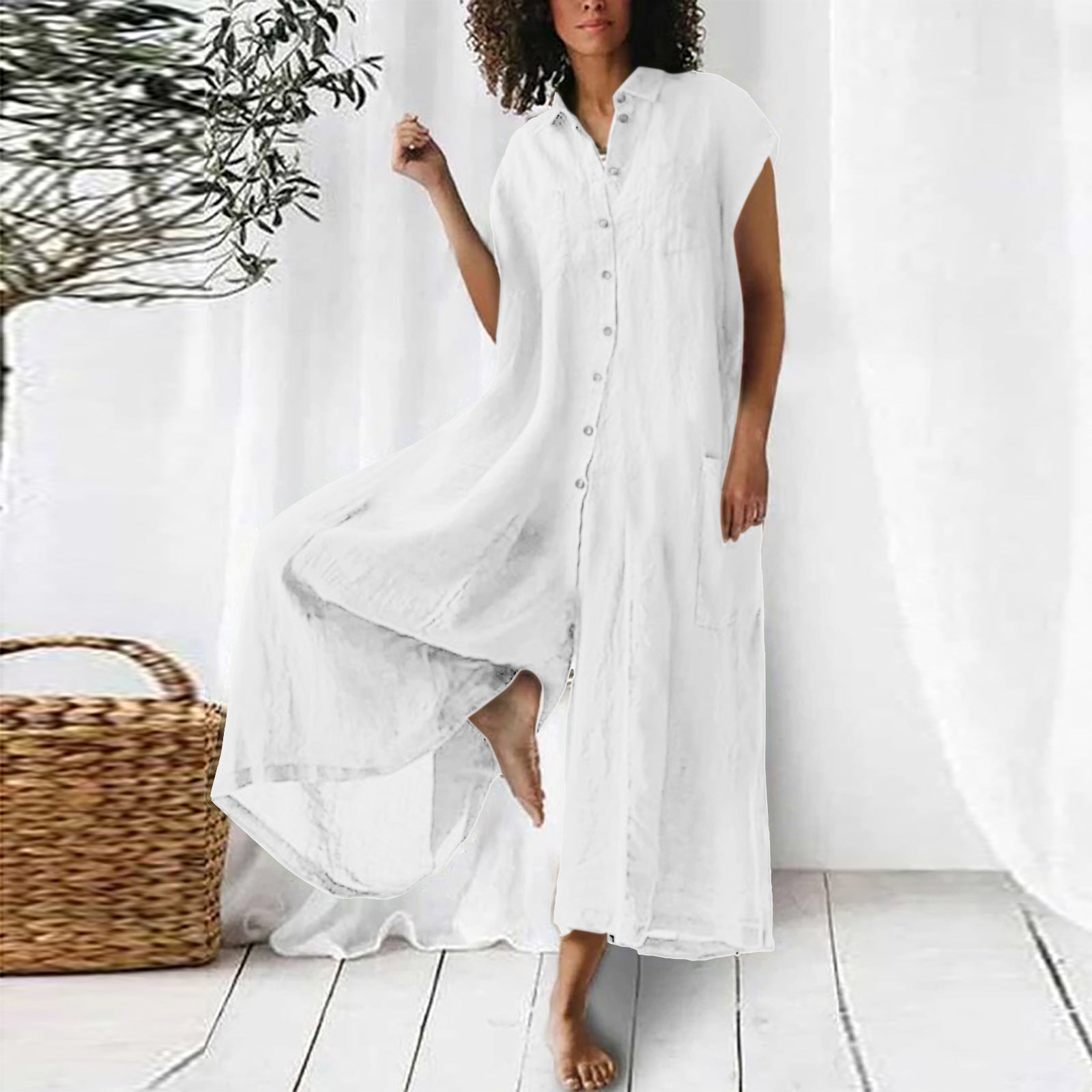 Women's Summer Linen Blend Solid Color Plus Size Jumpsuit