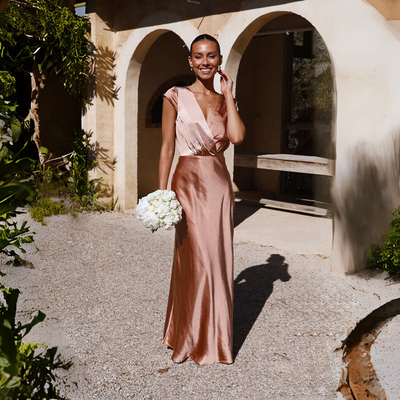 Satin Solid V-Neck Sexy Mermaid Party Dress