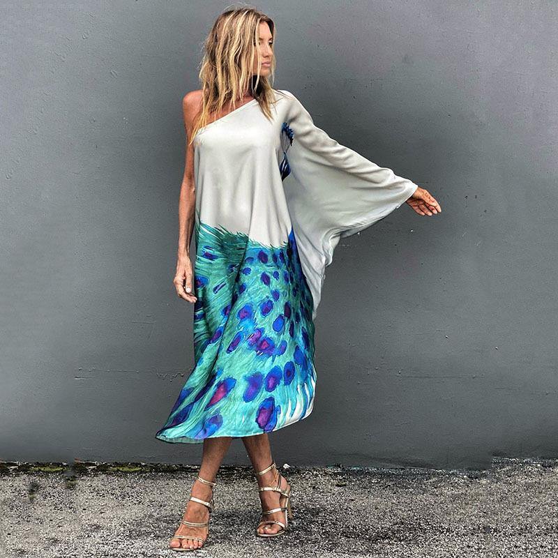 Women Summer One Shoudler Long Dresses-STYLEGOING