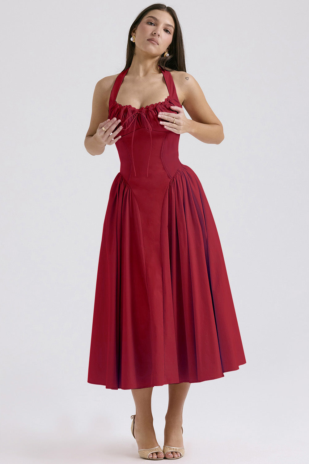 Women's Summer Floral Print Bodycon Halter Neck Maxi Dress