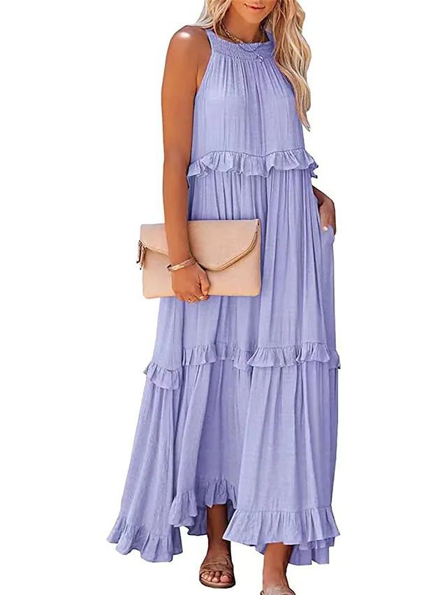 Casual Ruffled Summer Holiday Long Maxi Dresses