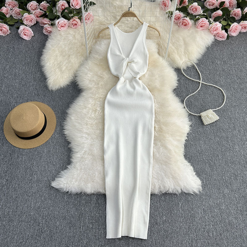 Sexy Summer Twist Designed Knitted Tank Top Elastic Dresses