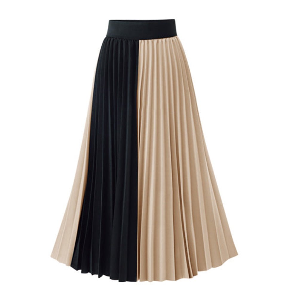 Chiffon Color-Block Pleated Skirt