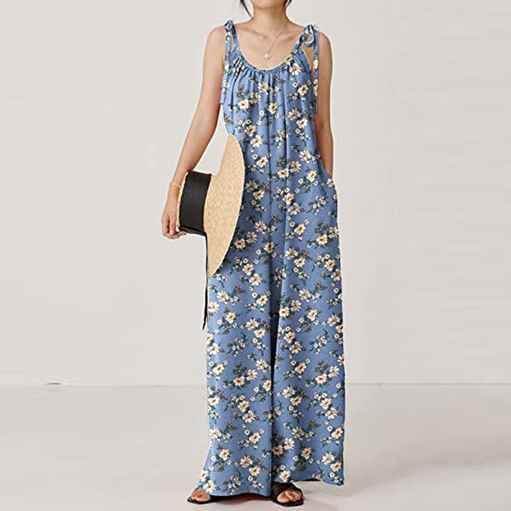 Casual Floral Print Summer Long Jumpsuits