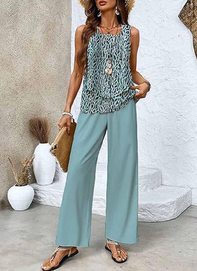 Women's Summer Sleeveless Layered Vest & Pants Set