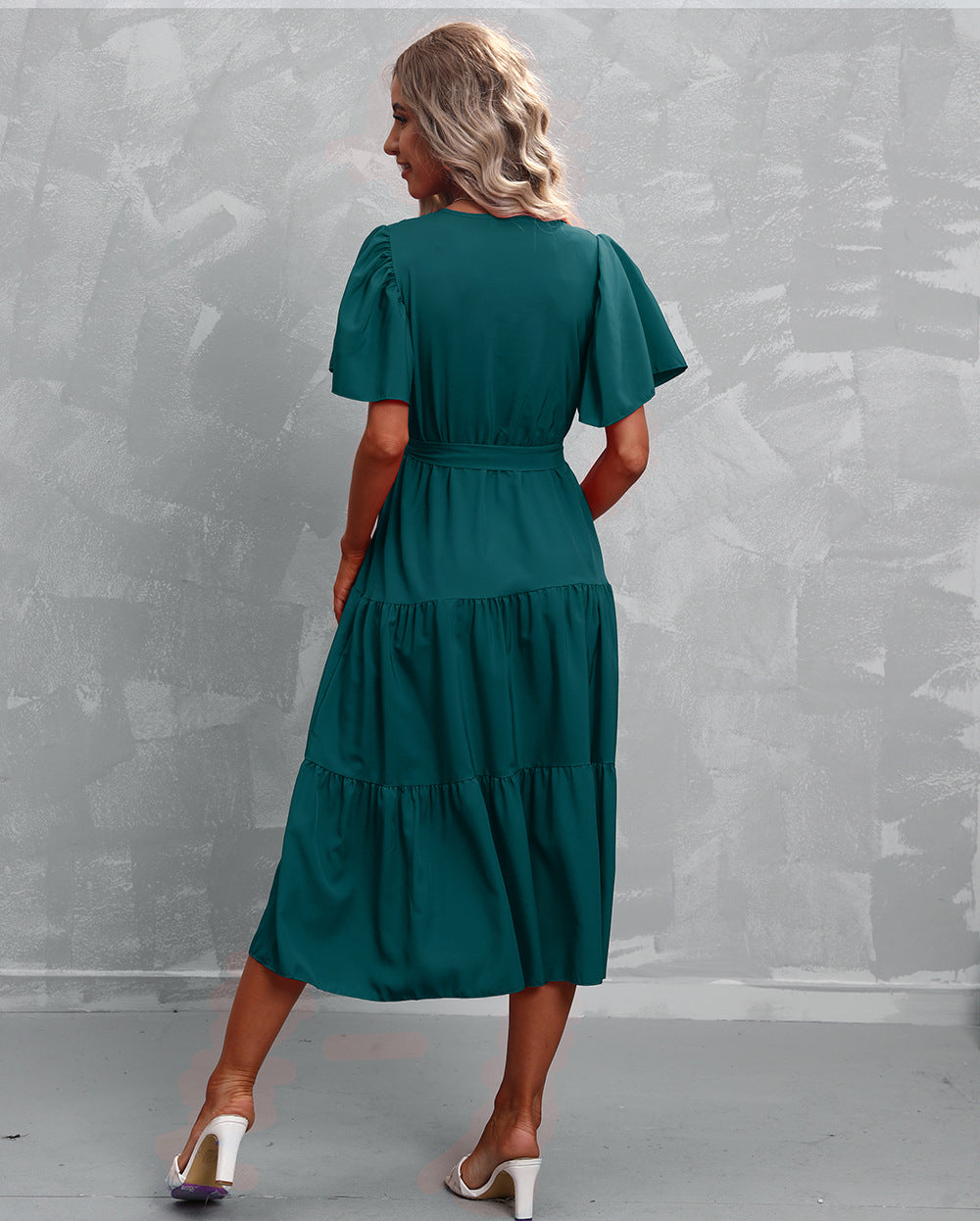 Women's Summer Solid Color V-Neck Short Sleeve Dress