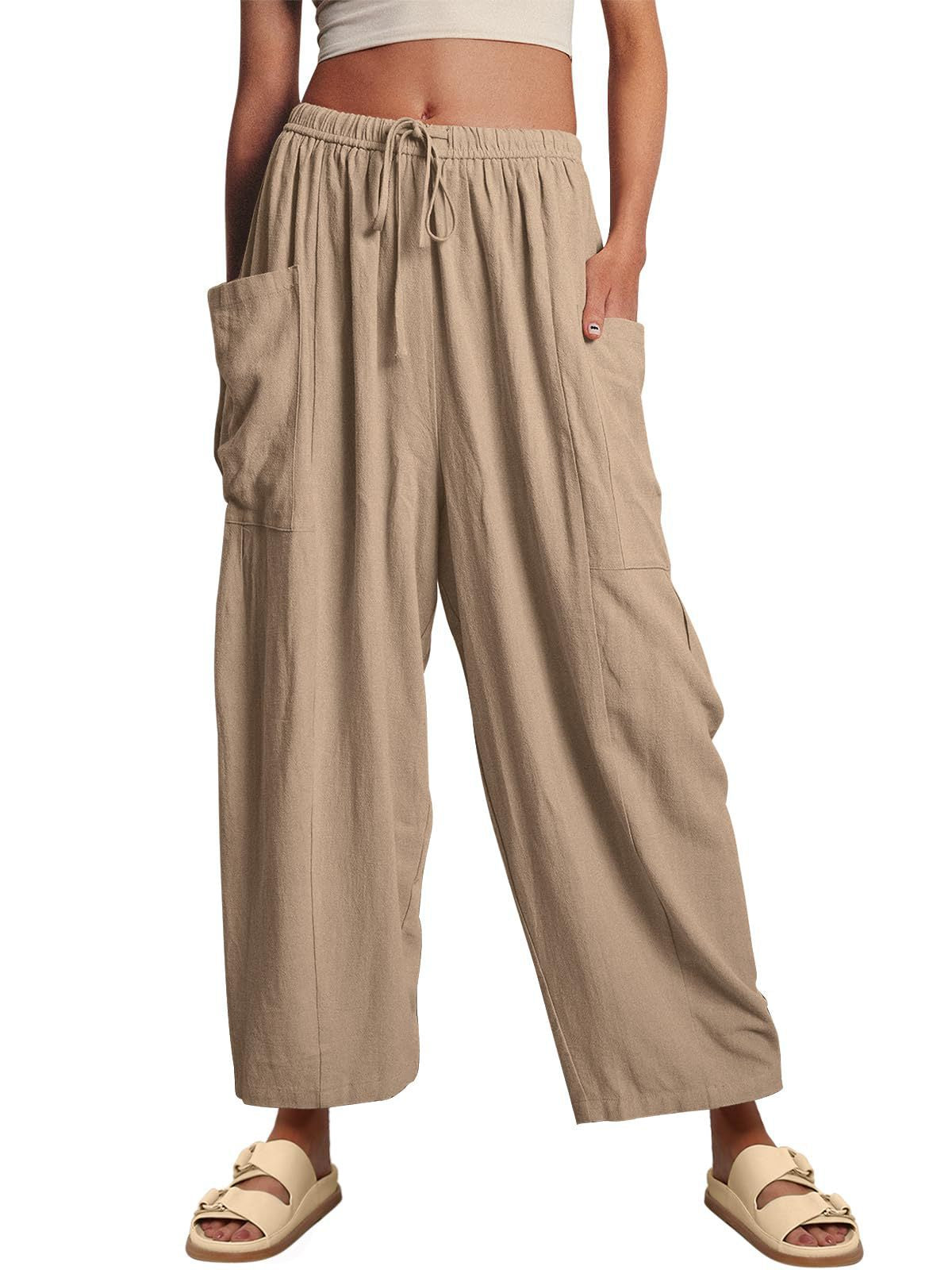 High-Waisted Wide-Leg Pants with Elastic Waist