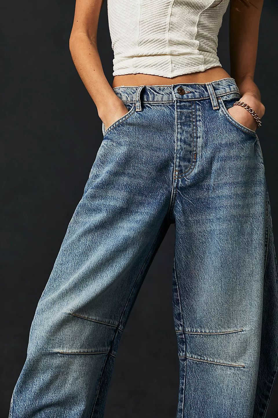High-Waist Loose Fit Draped Wide Leg Jeans