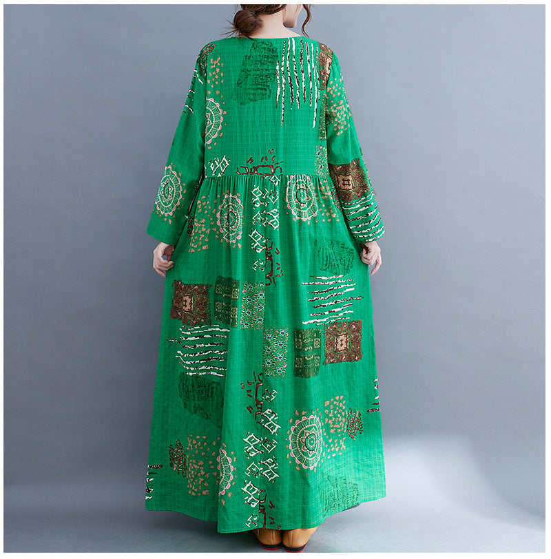 Women Green Plus Sizes Long Sleeves Cozy Dresses-Dresses-Free Shipping at meselling99