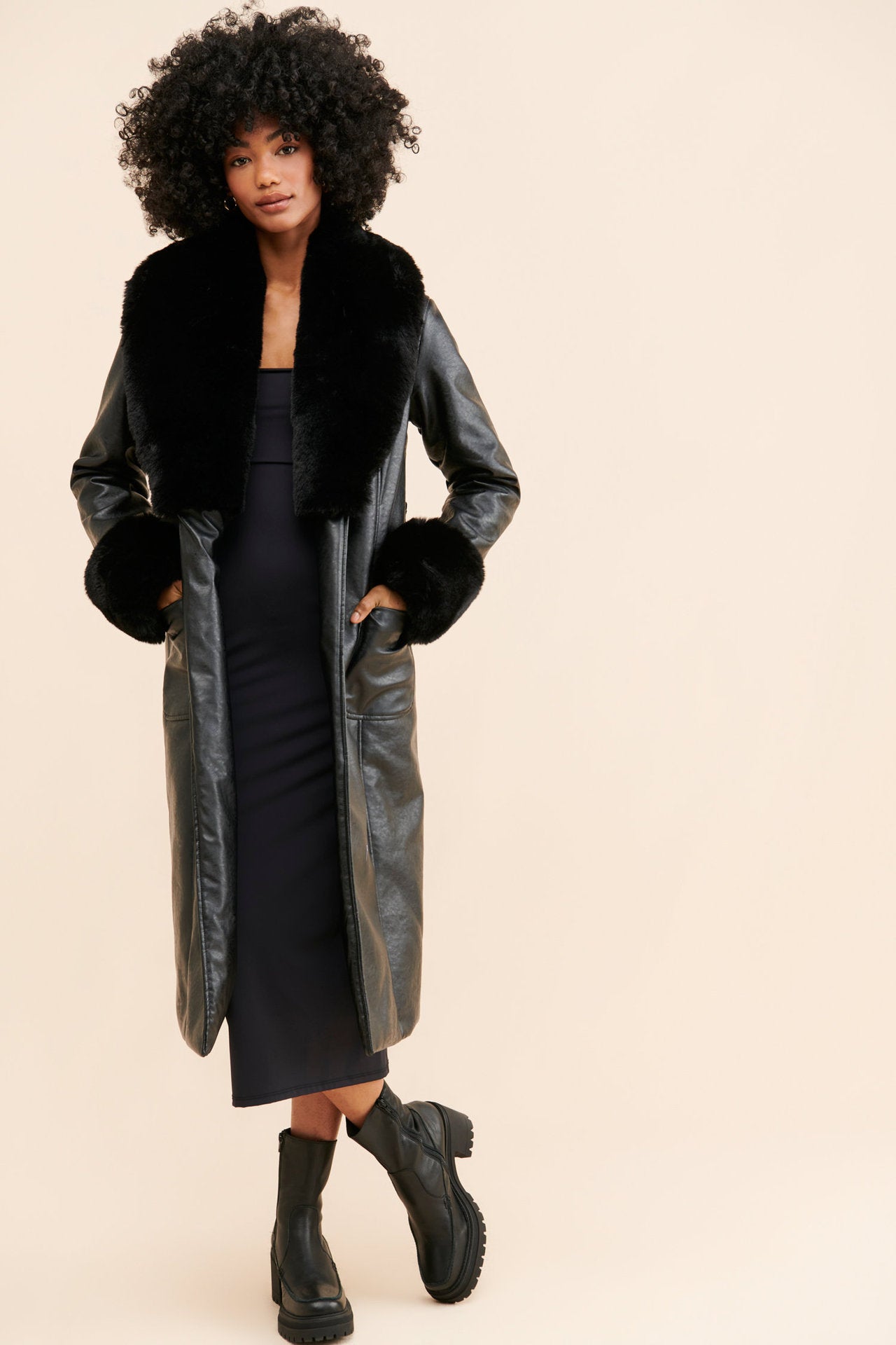 Premium Faux Fox Fur Belted Long Coat