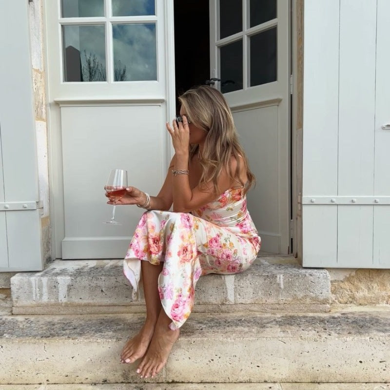 Sexy Backless Floral Sundress - Summer Slim Fit Print Spaghetti Strap Dress for Women
