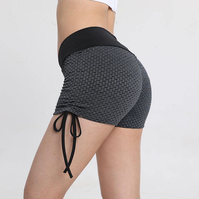 Women's Yoga Shorts – Honeycomb Drawstring High-Waisted Yoga Pants