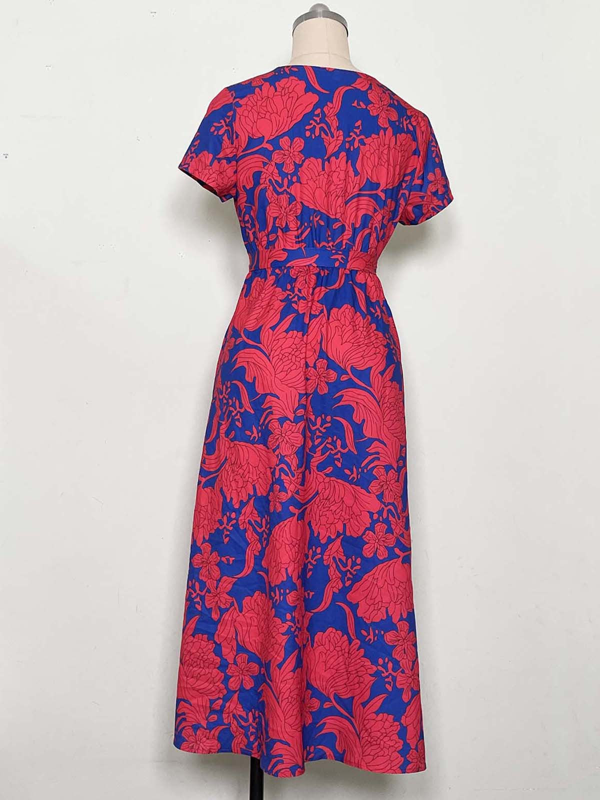 Summer Floral Print V-Neck Split Hem Midi Dress