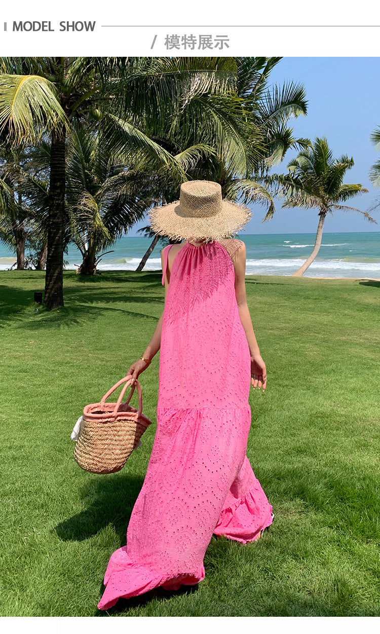 Women's Halter Neck Embroidered Maxi Dress