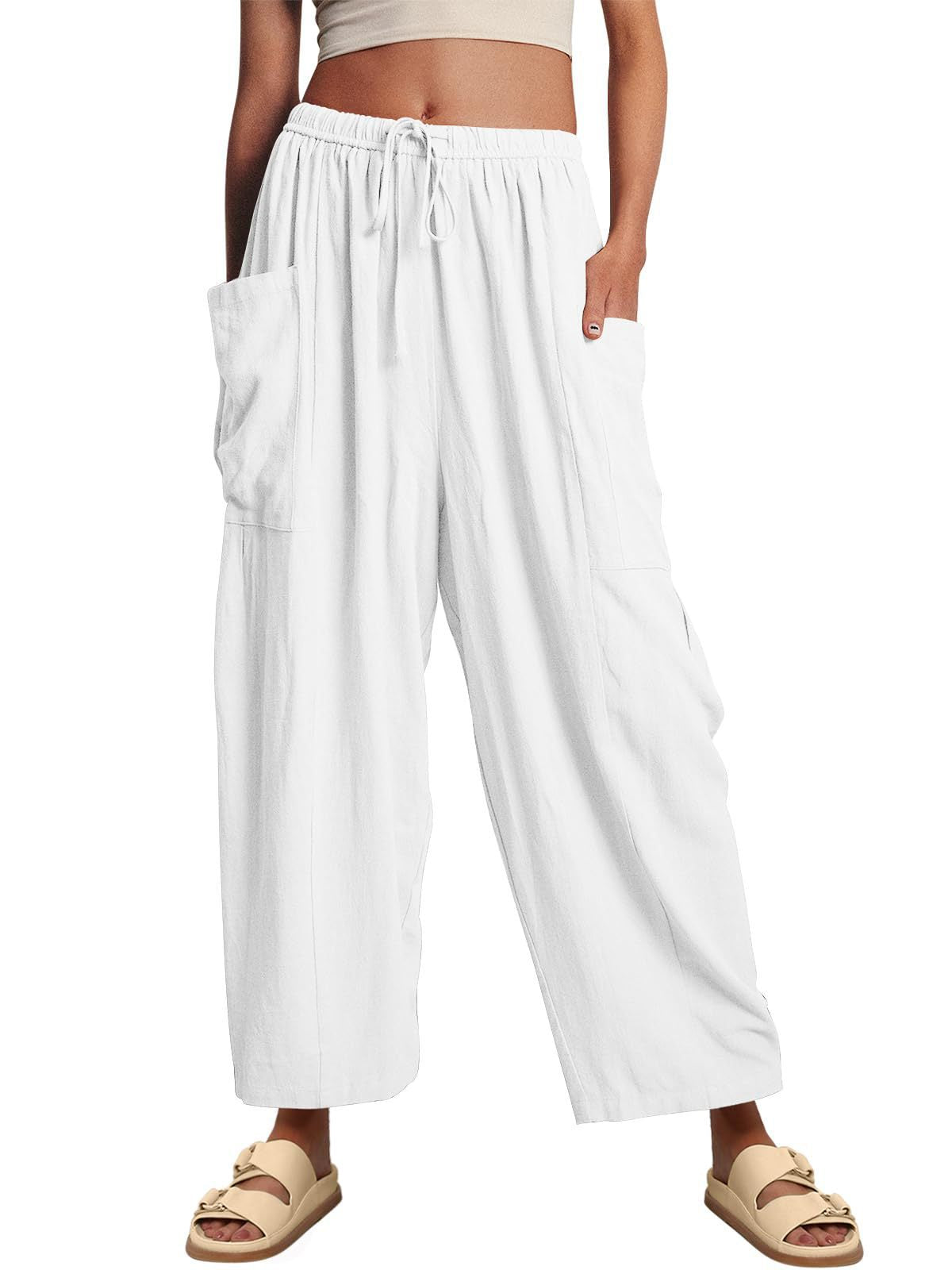 High-Waisted Wide-Leg Pants with Elastic Waist