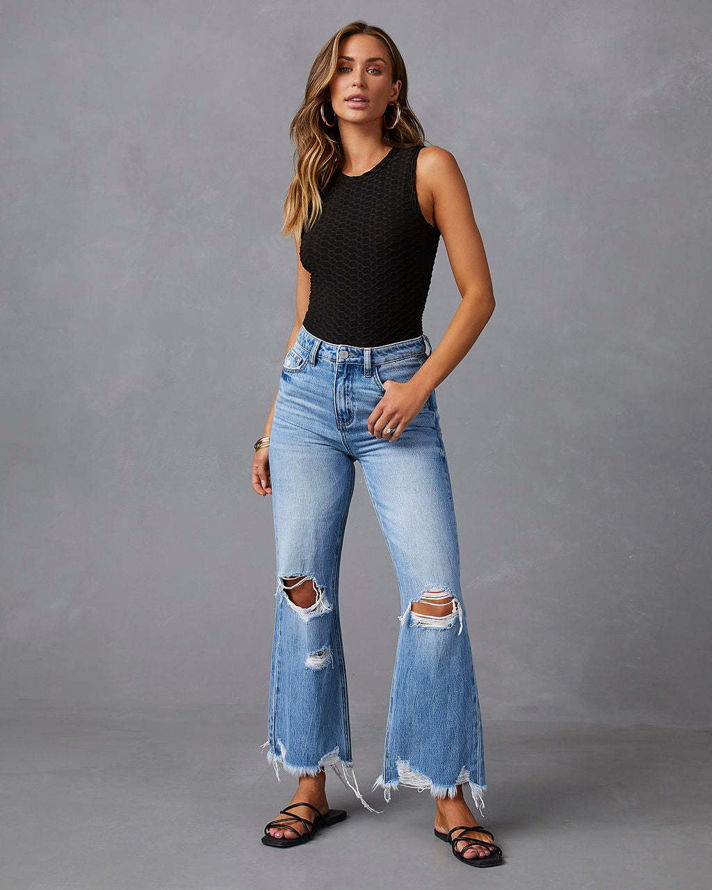 Women's High-Waist Distressed Flared Jeans