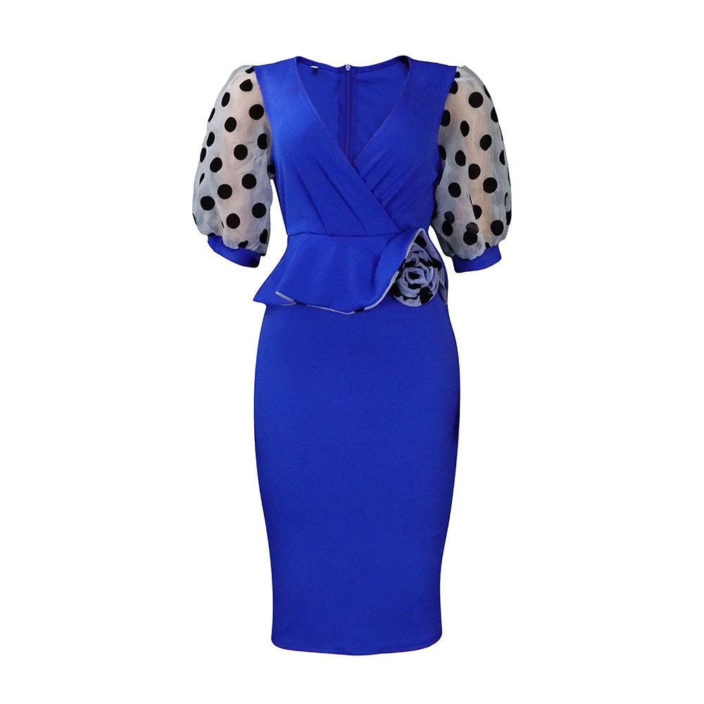 Elegant Puff Sleeves Women Dresses-Dresses-Blue-S-Free Shipping at meselling99