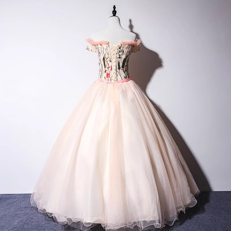 Fashion Off The Shoulder Flowers Floor Length Prom Dresses