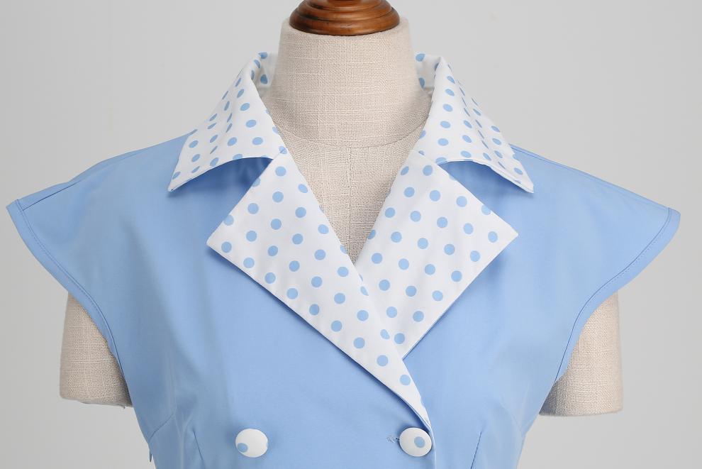 Elegant V-Neck Polka Dot & Solid Color A-Line Dress with Belt for Women