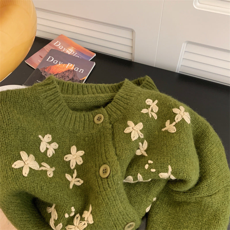 Vintage Green Embroidered Cardigan