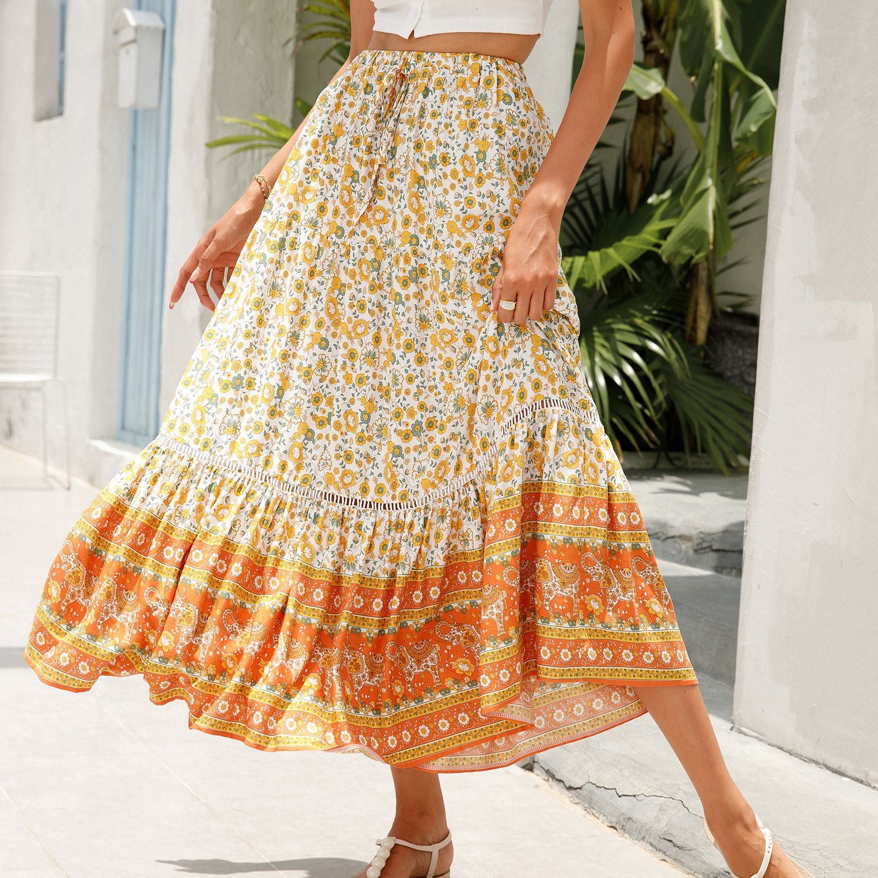Boho V-Neck Rayon Beach Maxi Skirt