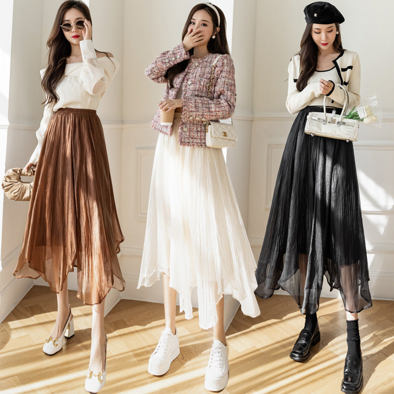 Women's High-Waisted A-Line Mesh Midi Skirt