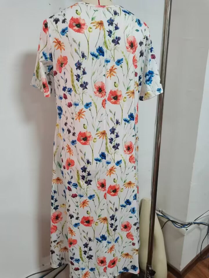Plus Size Women's Floral Print Short Sleeve Dress