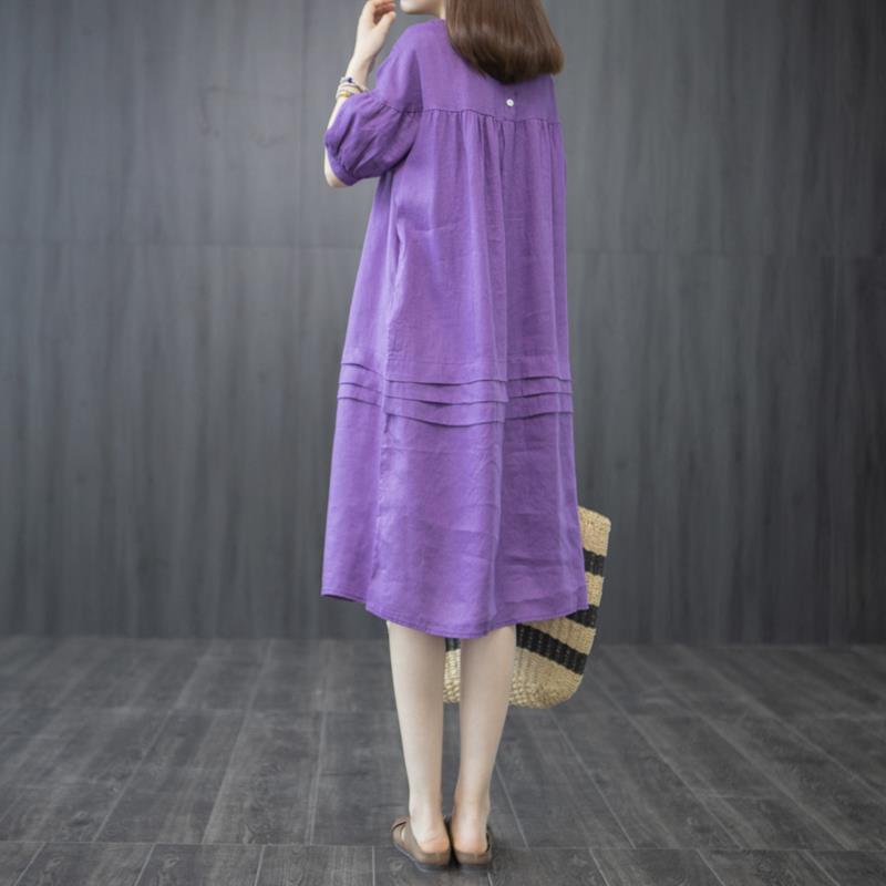 Leisure Linen Summer Plus Sizes A Line Midi Dresses-Dresses-Free Shipping at meselling99