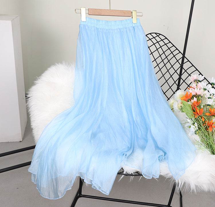 Women's High-Waisted A-Line Mesh Midi Skirt