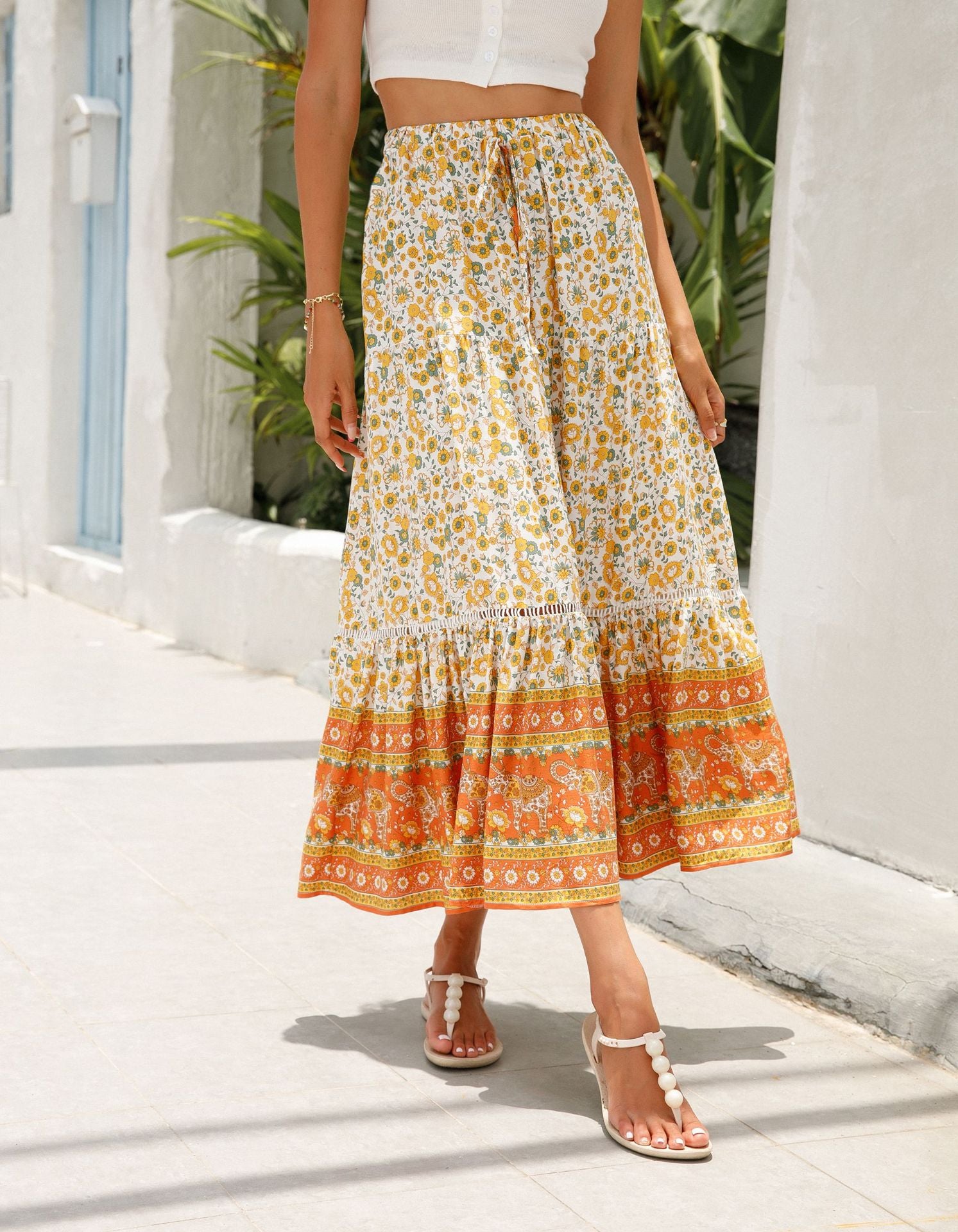 Boho V-Neck Rayon Beach Maxi Skirt