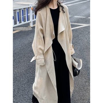 Women's Knee-Length Linen Trench Coat